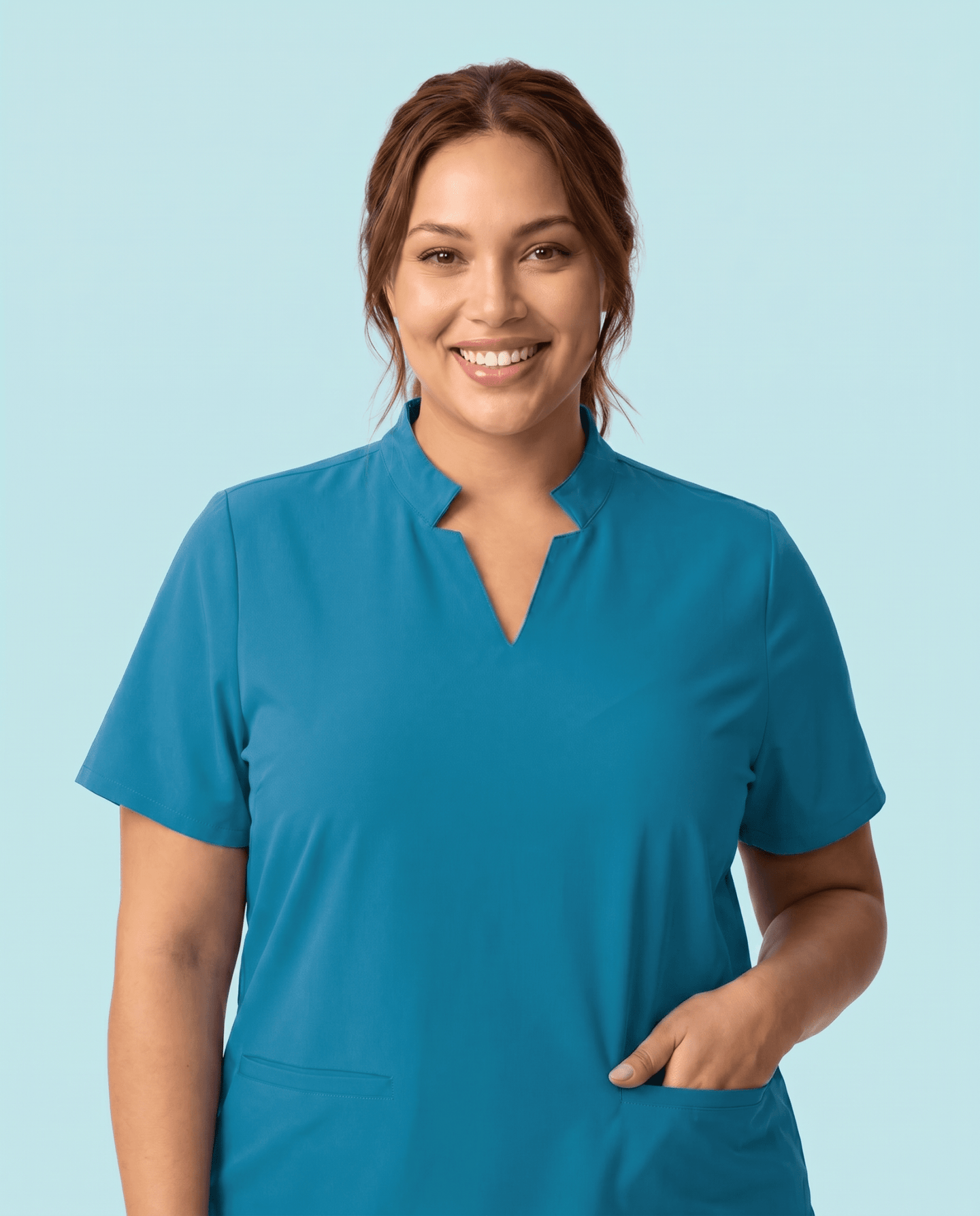 Women's Stand Collar Notch Neck Top Marina - Scrubloop