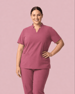 Women's Stand Collar Notch Neck Top Mauve - Scrubloop