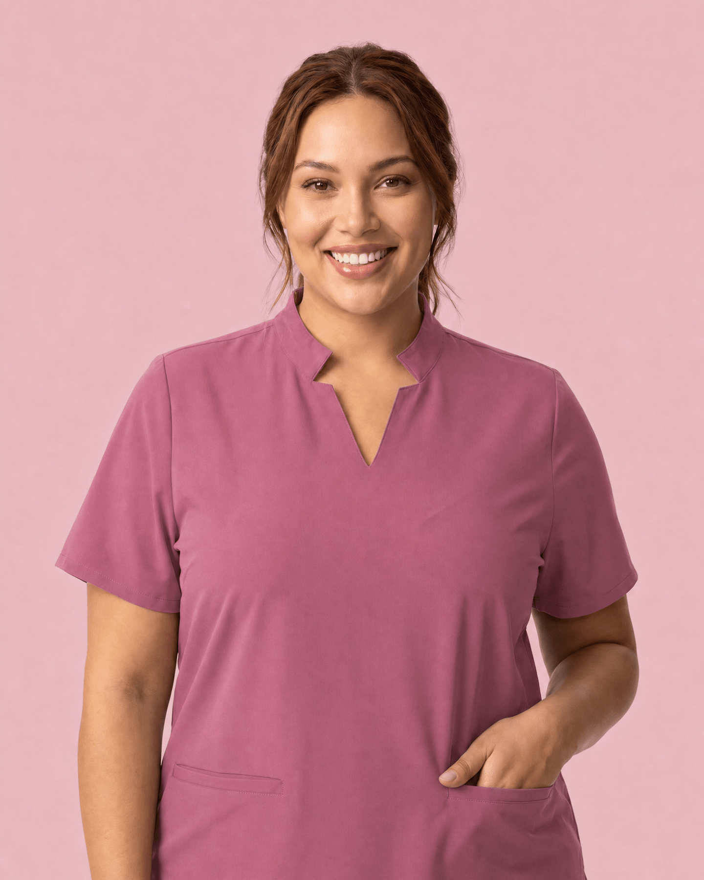 Women's Stand Collar Notch Neck Top Mauve - Scrubloop