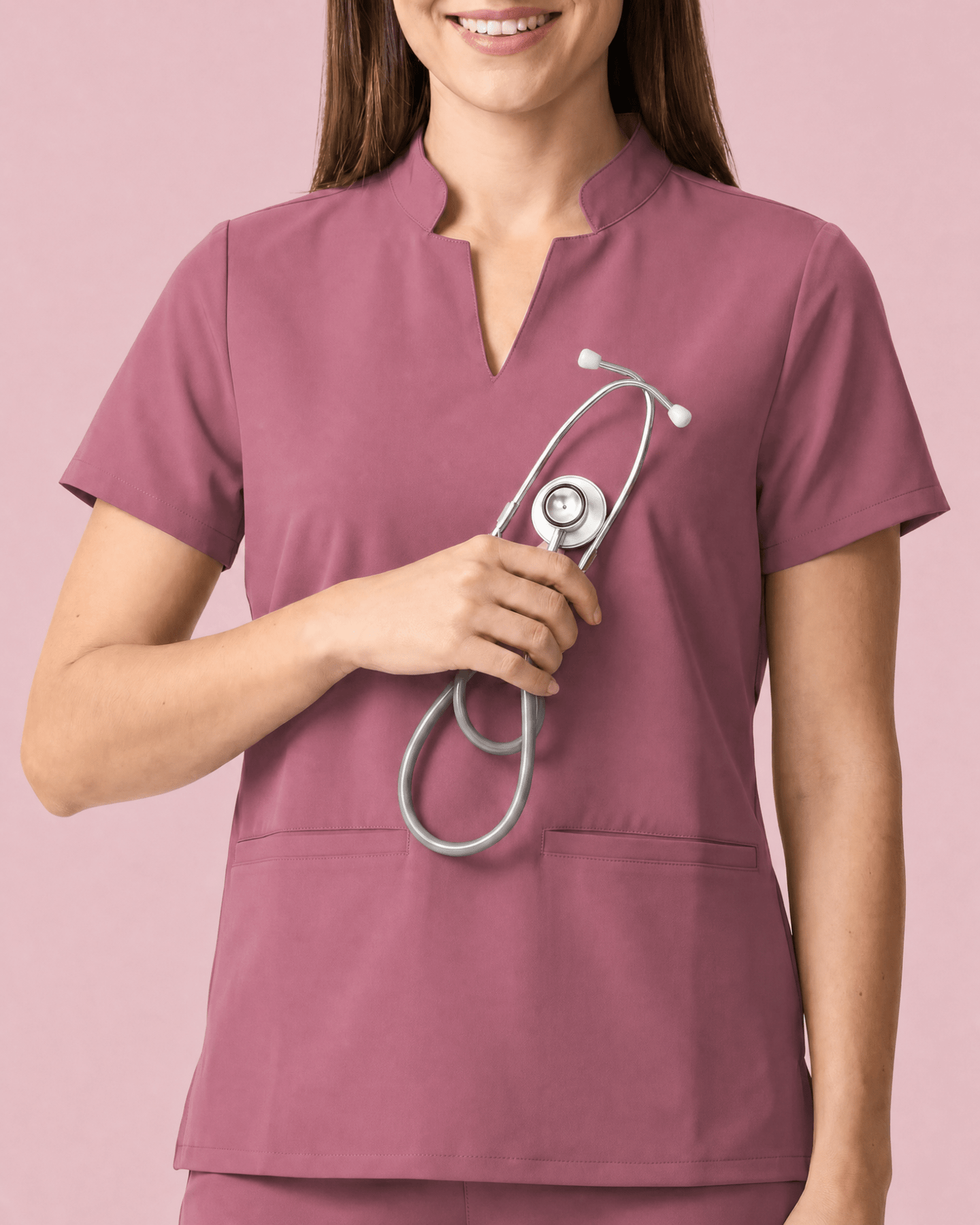 Women's Stand Collar Notch Neck Top Mauve - Scrubloop