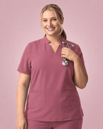 Women's Stand Collar Notch Neck Top Mauve - Scrubloop