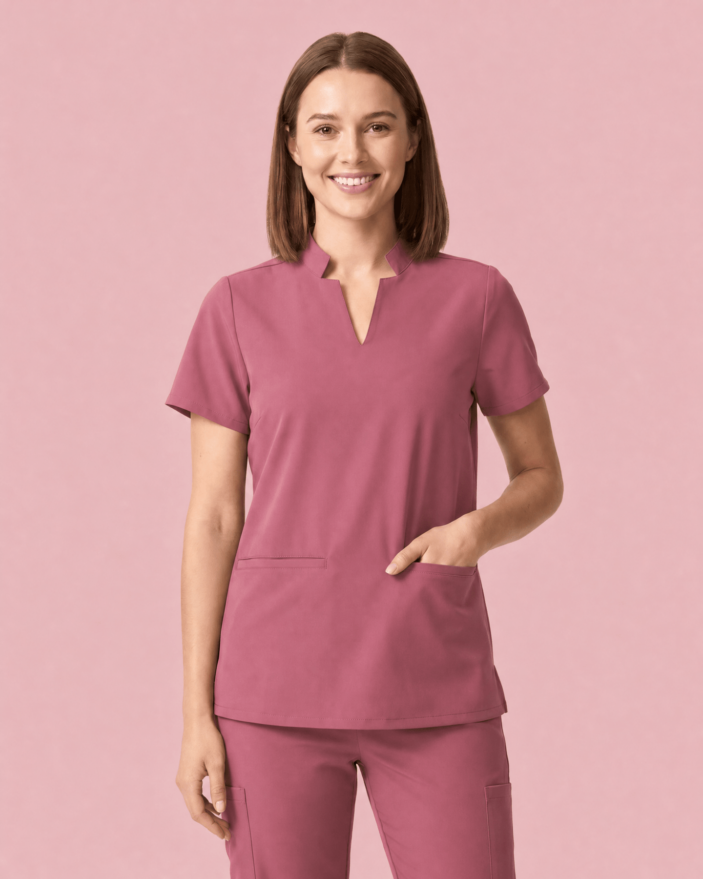 Women's Stand Collar Notch Neck Top Mauve - Scrubloop