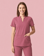 Women's Stand Collar Notch Neck Top Mauve - Scrubloop