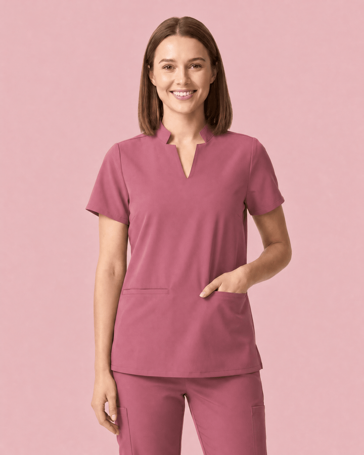 Women's Stand Collar Notch Neck Top Mauve