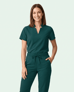 Women's Stand Collar Notch Neck Top Midnight Green - Scrubloop