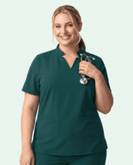Women's Stand Collar Notch Neck Top Midnight Green - Scrubloop