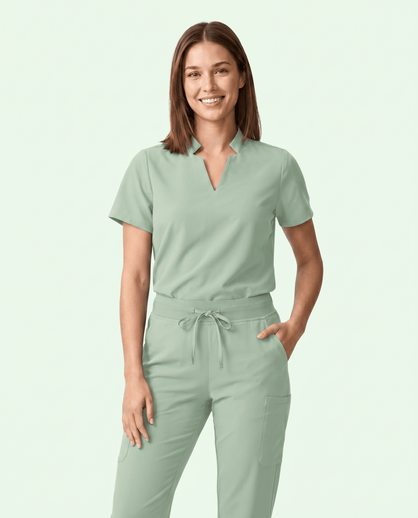 Women's Stand Collar Notch Neck Top Mint - Scrubloop