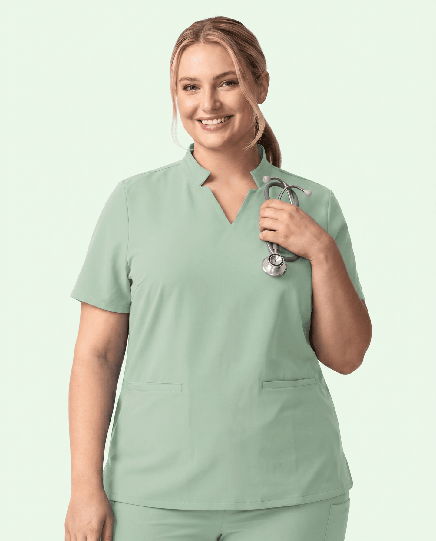 Women's Stand Collar Notch Neck Top Mint - Scrubloop