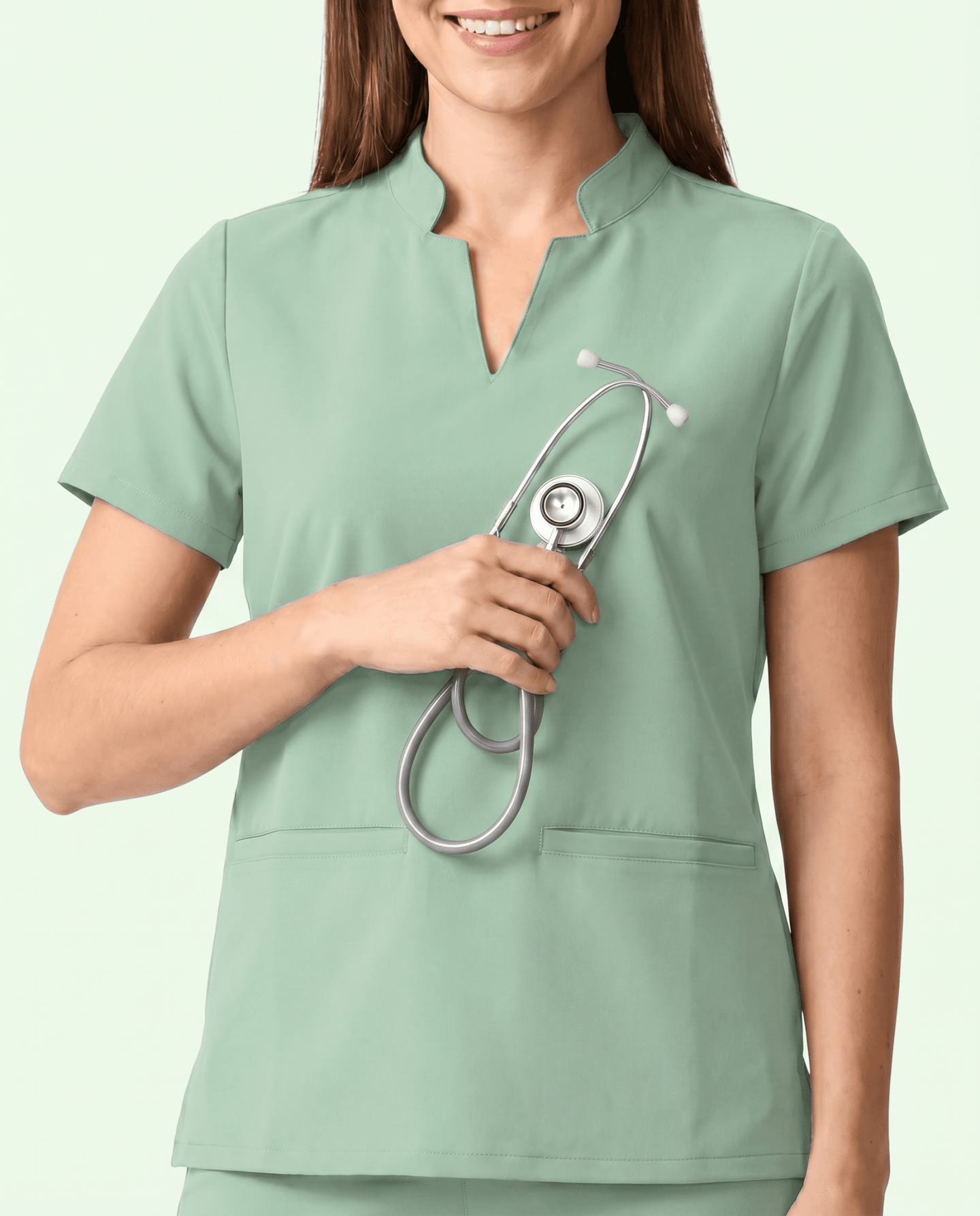 Women's Stand Collar Notch Neck Top Mint - Scrubloop