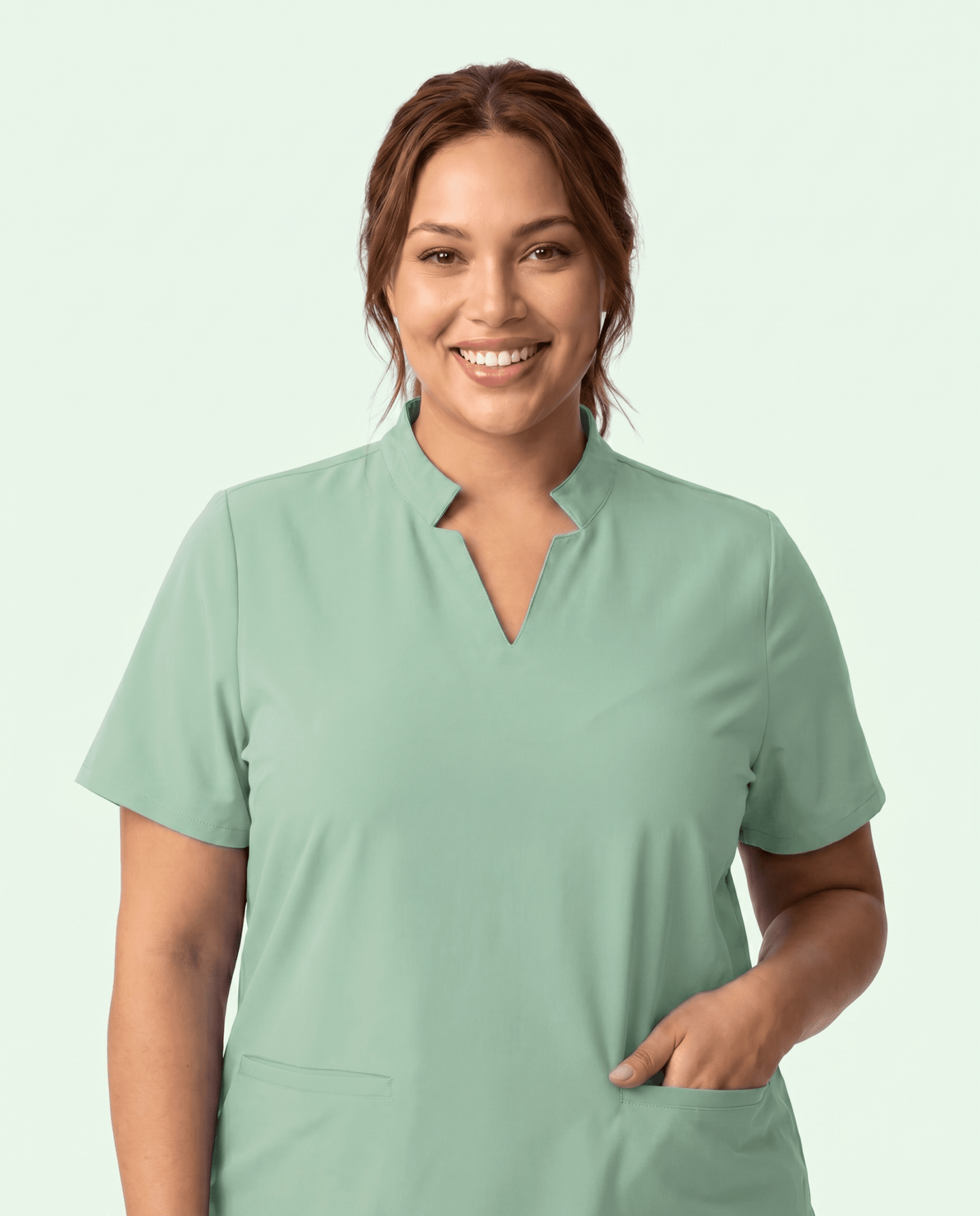 Women's Stand Collar Notch Neck Top Mint - Scrubloop
