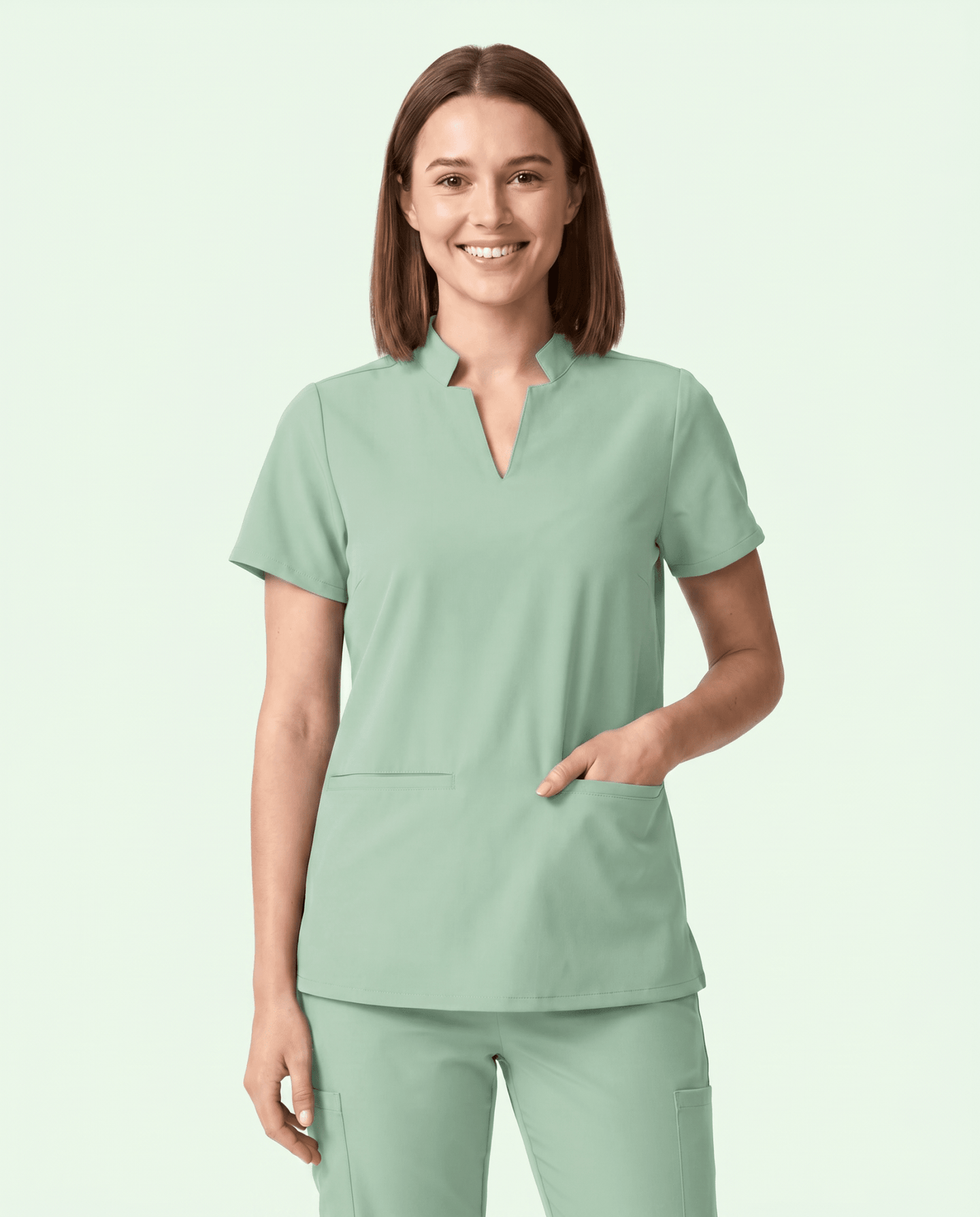 Women's Stand Collar Notch Neck Top Mint - Scrubloop