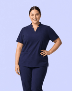 Women's Stand Collar Notch Neck Top Navy - Scrubloop