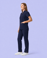 Women's Stand Collar Notch Neck Top Navy - Scrubloop