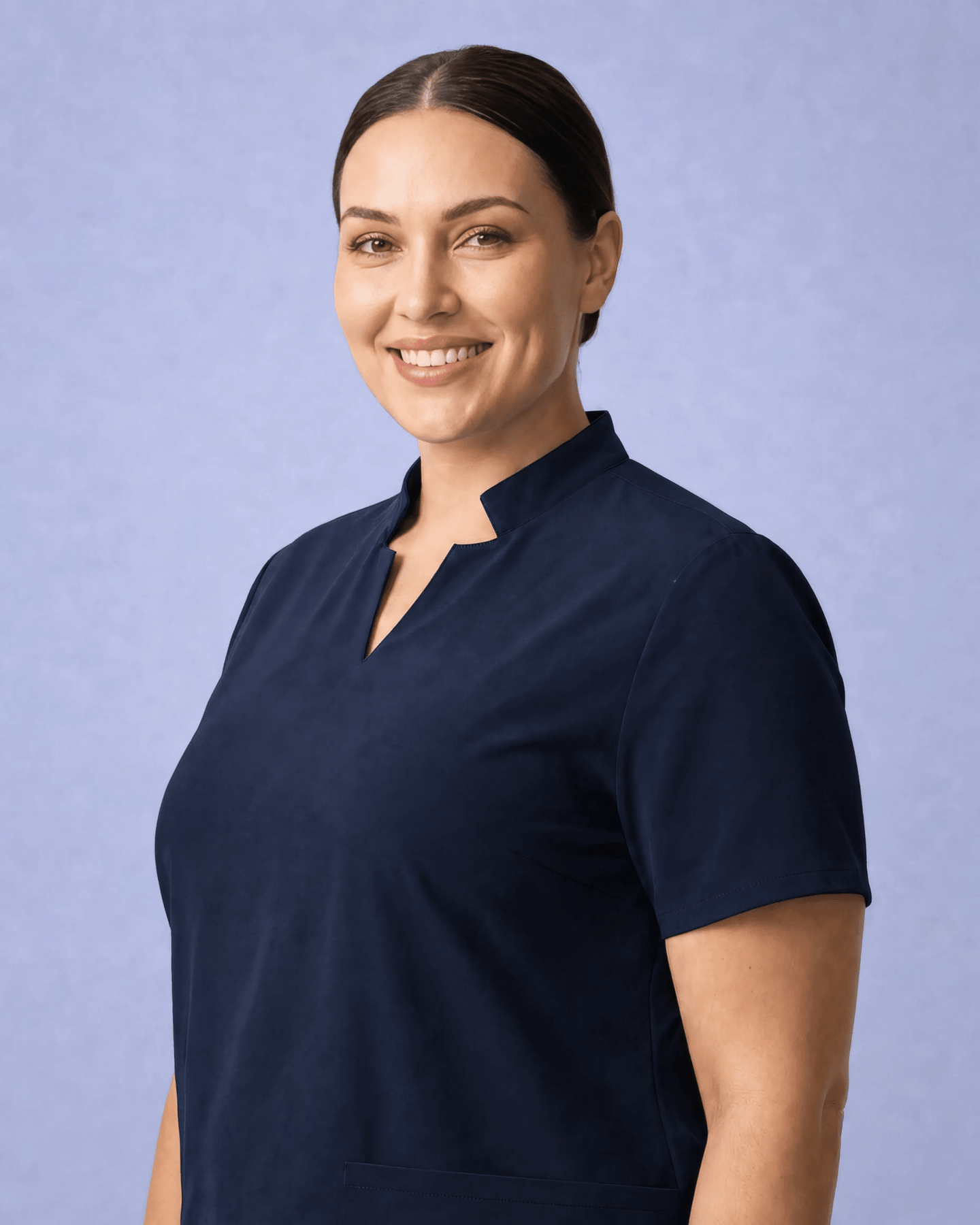 Women's Stand Collar Notch Neck Top Navy - Scrubloop