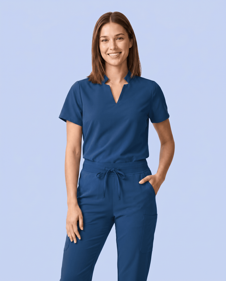 Women's Stand Collar Notch Neck Top Ocean