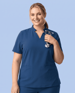 Women's Stand Collar Notch Neck Top Ocean - Scrubloop