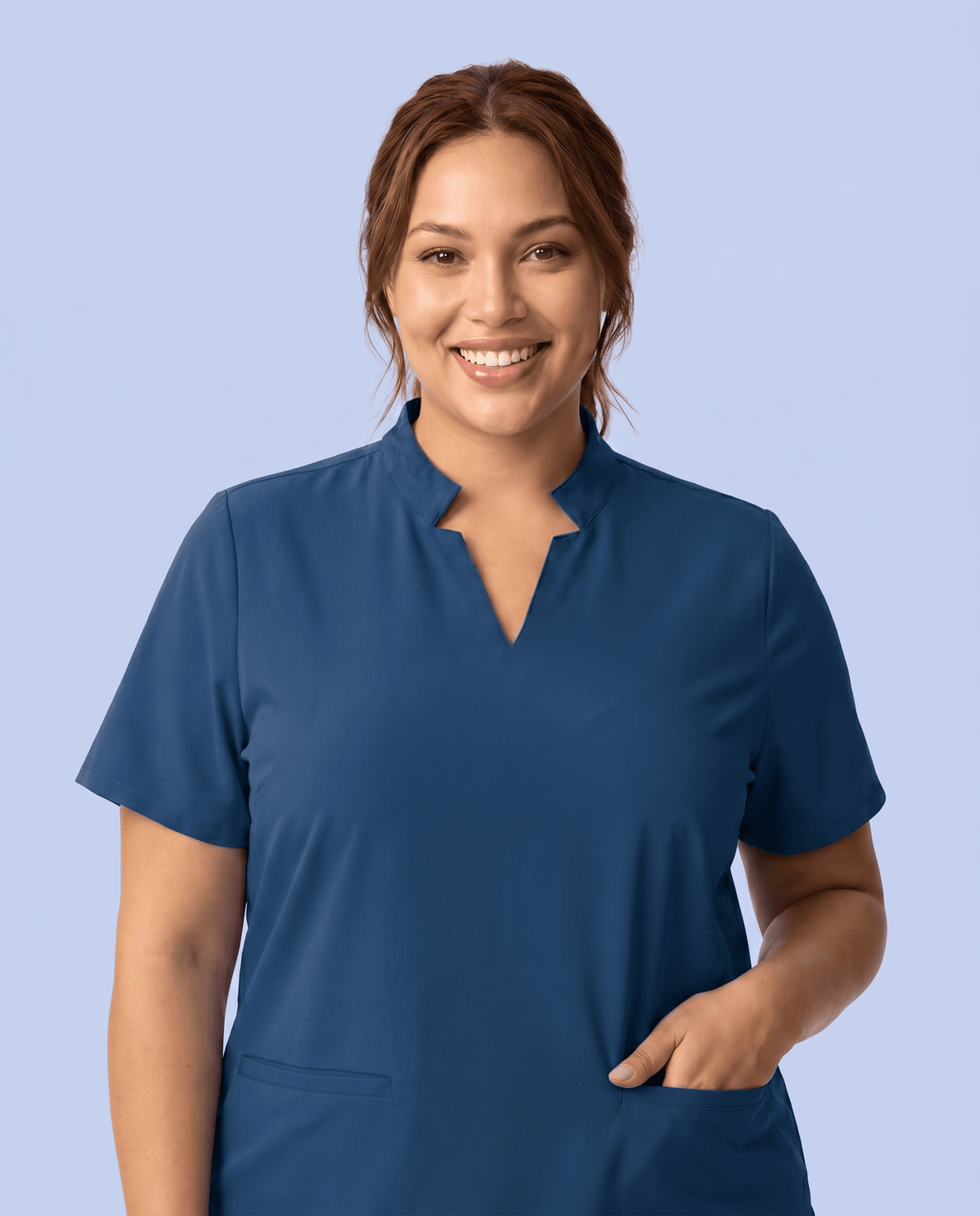 Women's Stand Collar Notch Neck Top Ocean - Scrubloop