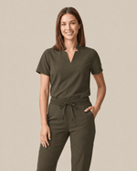 Women's Stand Collar Notch Neck Top Olive - Scrubloop