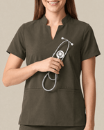 Women's Stand Collar Notch Neck Top Olive - Scrubloop