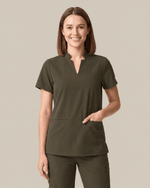 Women's Stand Collar Notch Neck Top Olive - Scrubloop