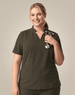 Women's Stand Collar Notch Neck Top Olive - Scrubloop