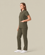 Women's Stand Collar Notch Neck Top Olive - Scrubloop