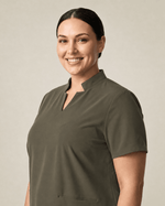 Women's Stand Collar Notch Neck Top Olive - Scrubloop