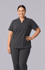 Women's Stand Collar Notch Neck Top Pewter - Scrubloop