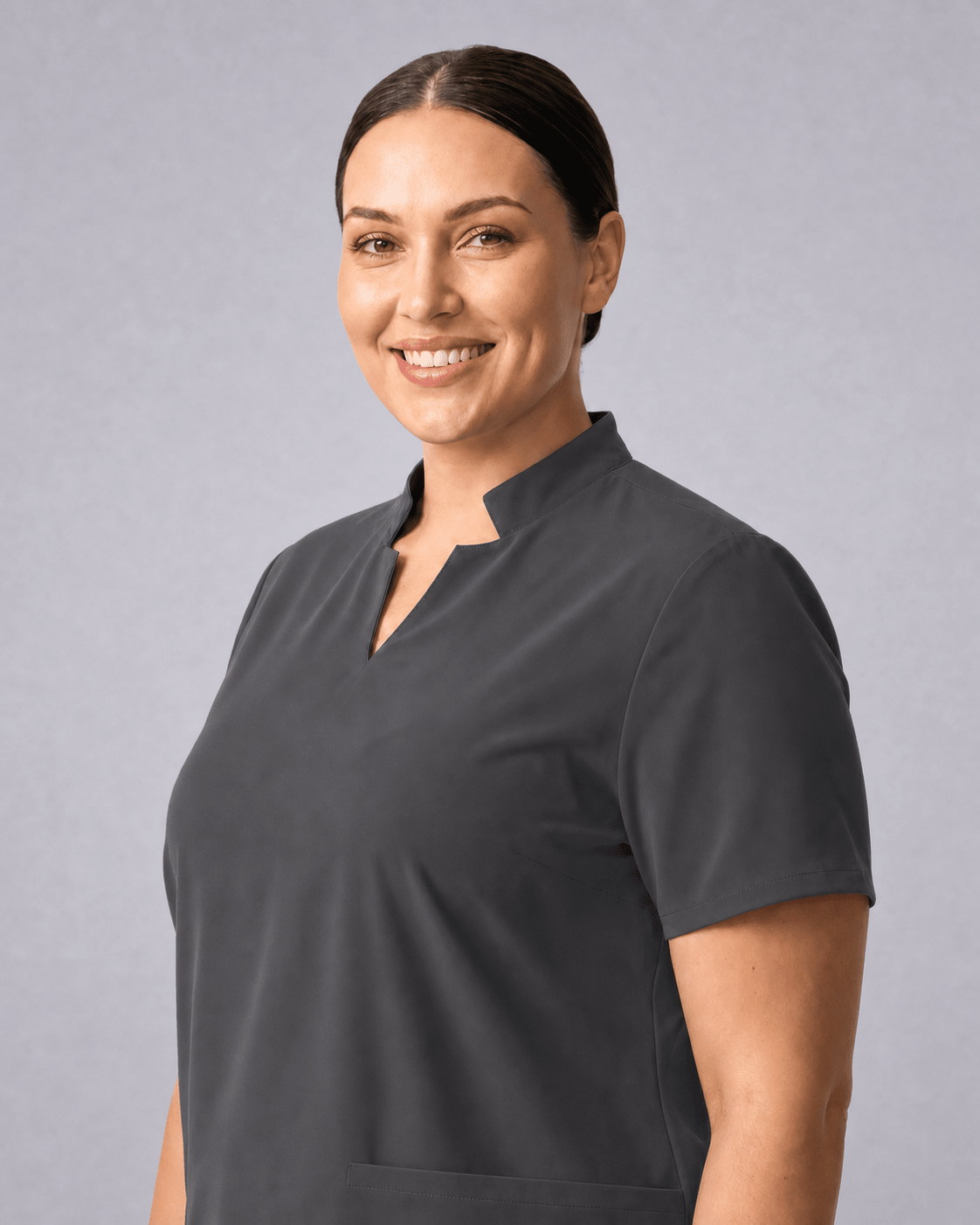 Women's Stand Collar Notch Neck Top Pewter - Scrubloop