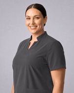 Women's Stand Collar Notch Neck Top Pewter - Scrubloop