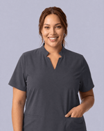 Women's Stand Collar Notch Neck Top Pewter - Scrubloop