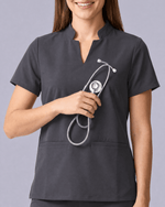 Women's Stand Collar Notch Neck Top Pewter - Scrubloop