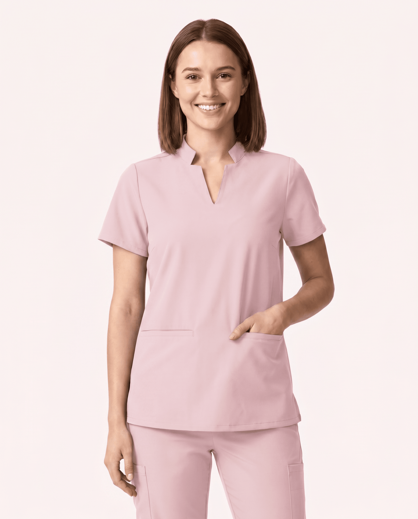 Women's Stand Collar Notch Neck Top Rose Quartz - Scrubloop