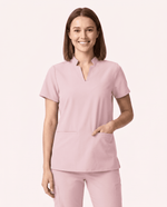 Women's Stand Collar Notch Neck Top Rose Quartz - Scrubloop