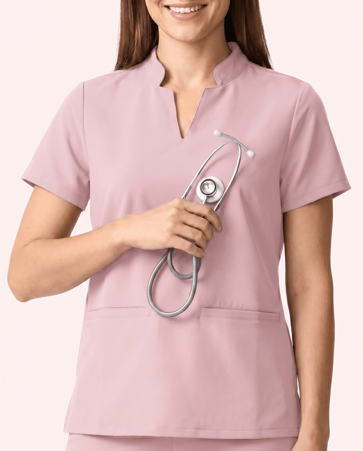 Women's Stand Collar Notch Neck Top Rose Quartz - Scrubloop