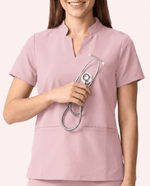 Women's Stand Collar Notch Neck Top Rose Quartz - Scrubloop