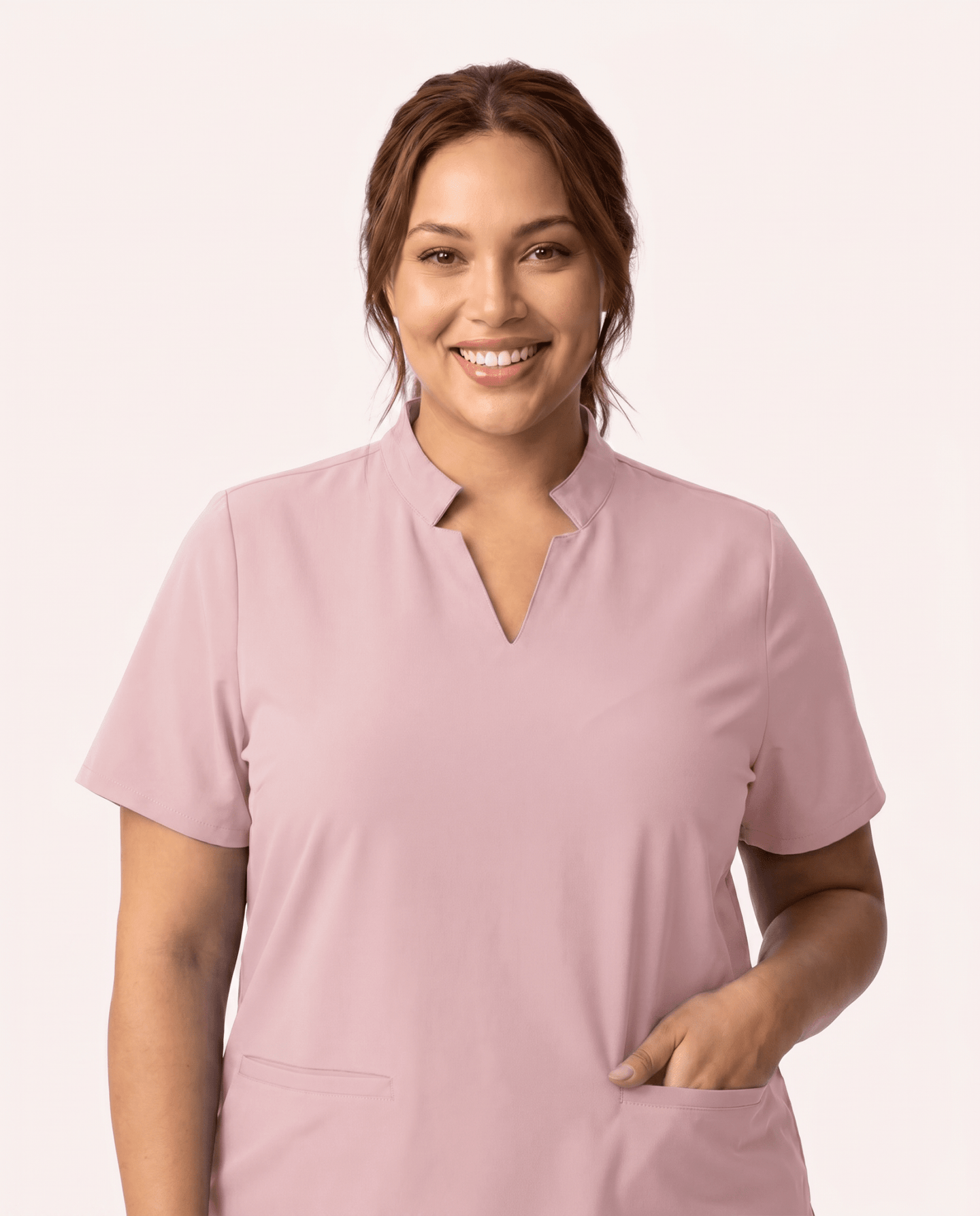 Women's Stand Collar Notch Neck Top Rose Quartz - Scrubloop