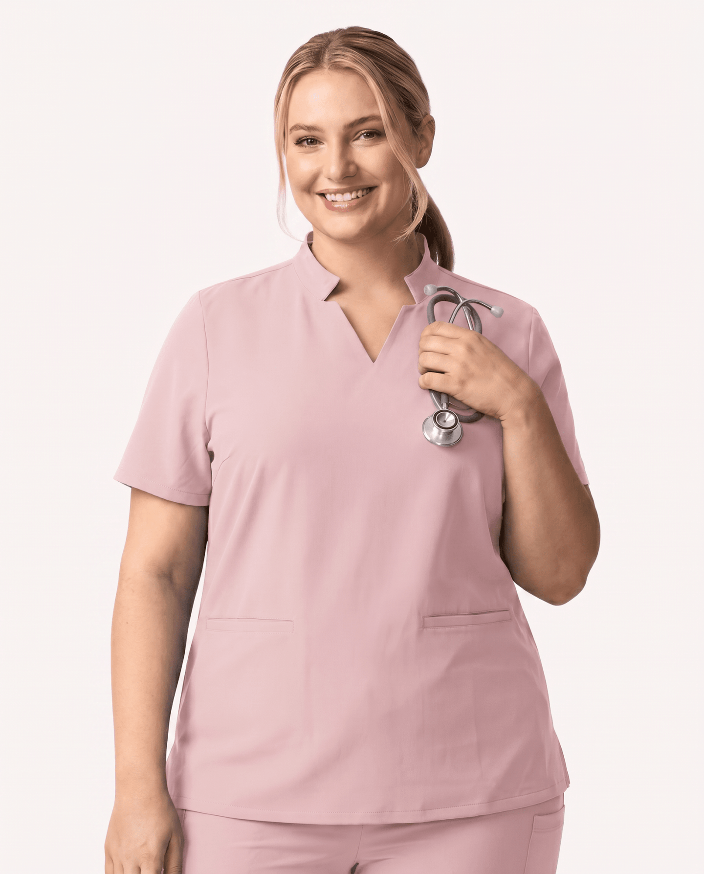 Women's Stand Collar Notch Neck Top Rose Quartz - Scrubloop