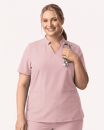 Women's Stand Collar Notch Neck Top Rose Quartz - Scrubloop