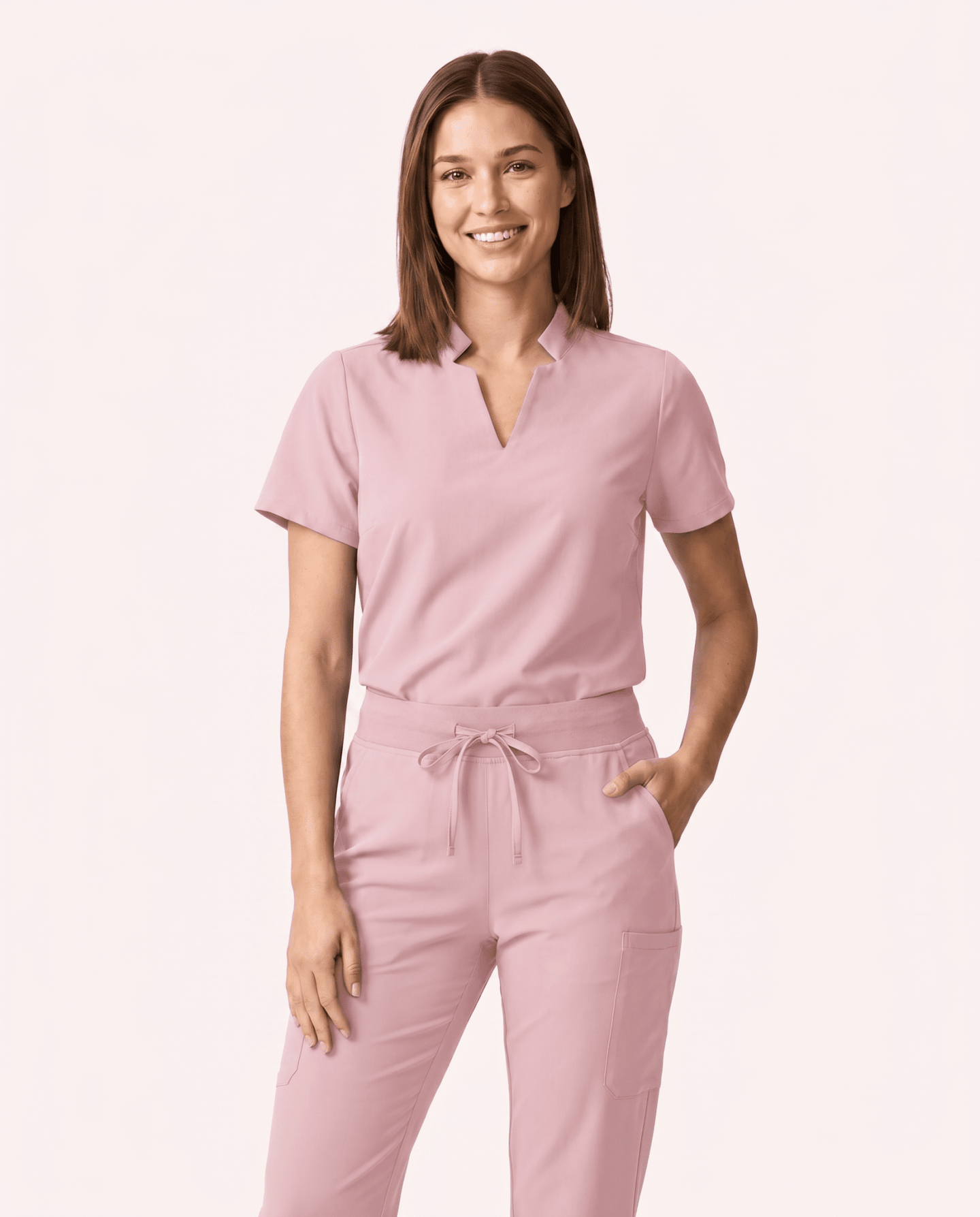Women's Stand Collar Notch Neck Top Rose Quartz - Scrubloop