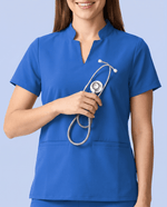Women's Stand Collar Notch Neck Top Royal Blue - Scrubloop