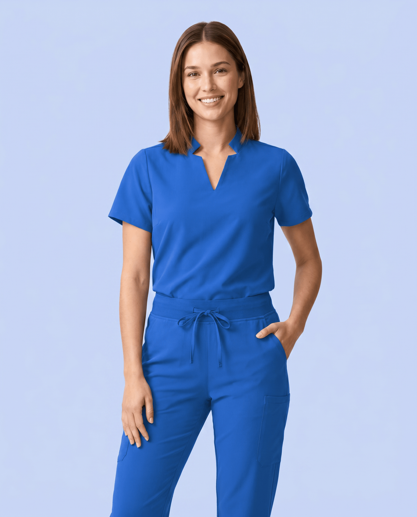 Women's Stand Collar Notch Neck Top Royal Blue - Scrubloop