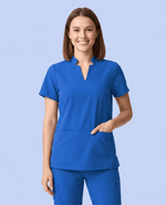 Women's Stand Collar Notch Neck Top Royal Blue - Scrubloop