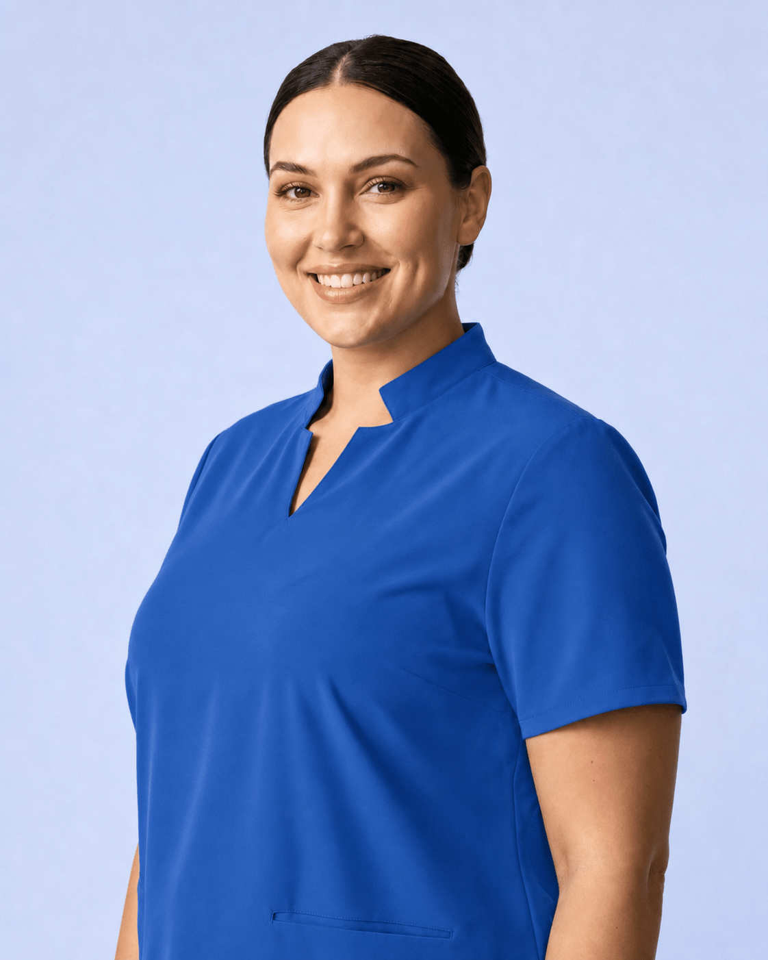 Women's Stand Collar Notch Neck Top Royal Blue - Scrubloop