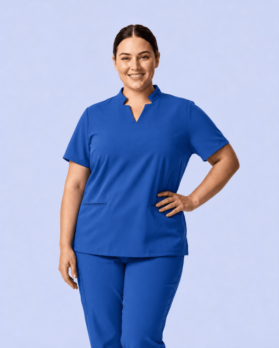 Women's Stand Collar Notch Neck Top Royal Blue - Scrubloop
