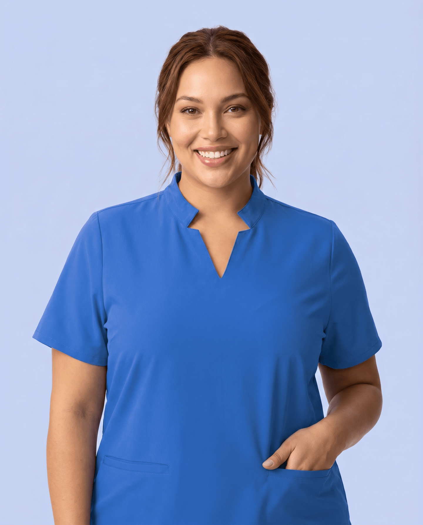 Women's Stand Collar Notch Neck Top Royal Blue - Scrubloop