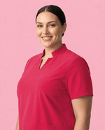 Women's Stand Collar Notch Neck Top Sangria - Scrubloop