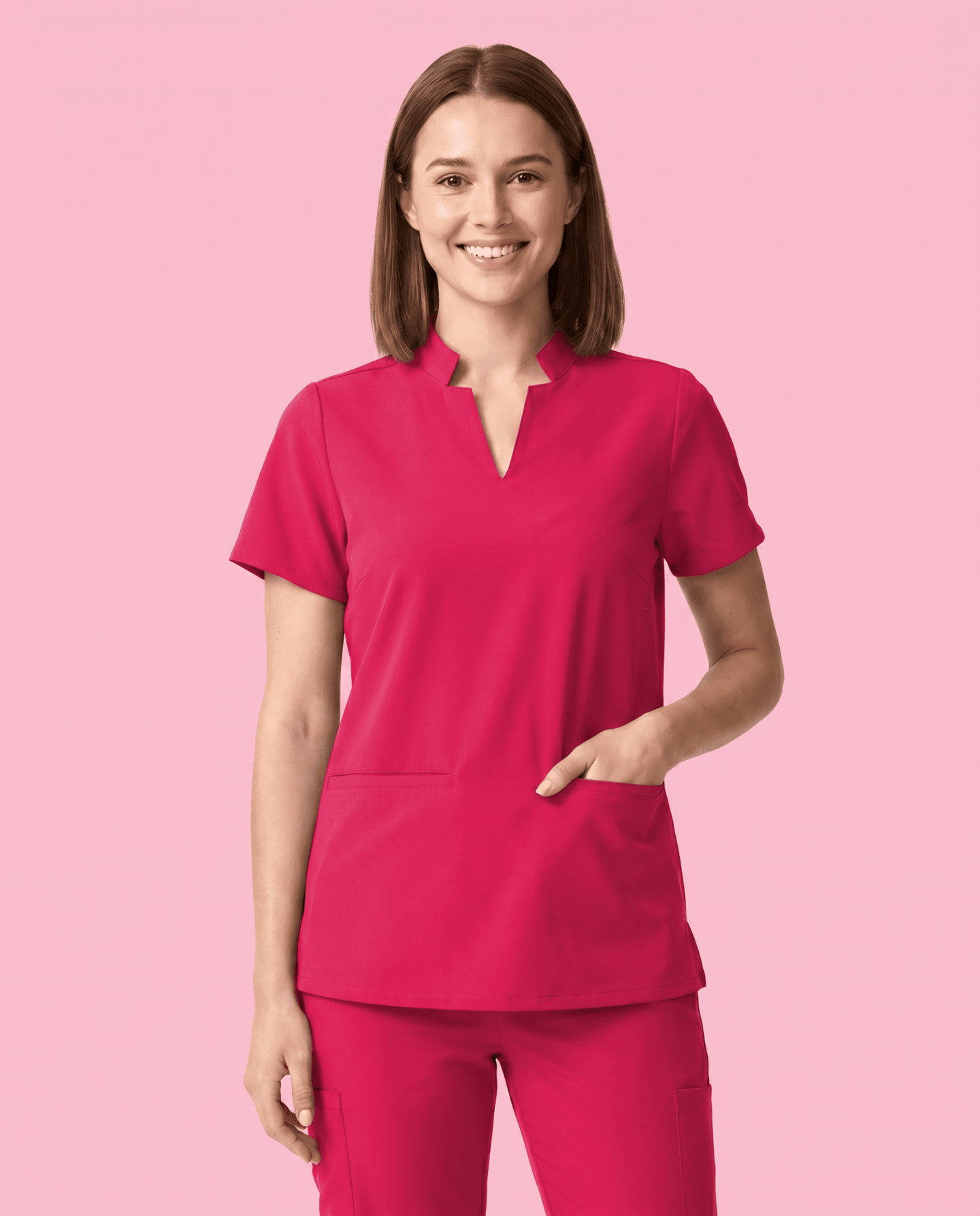Women's Stand Collar Notch Neck Top Sangria - Scrubloop