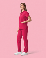 Women's Stand Collar Notch Neck Top Sangria - Scrubloop