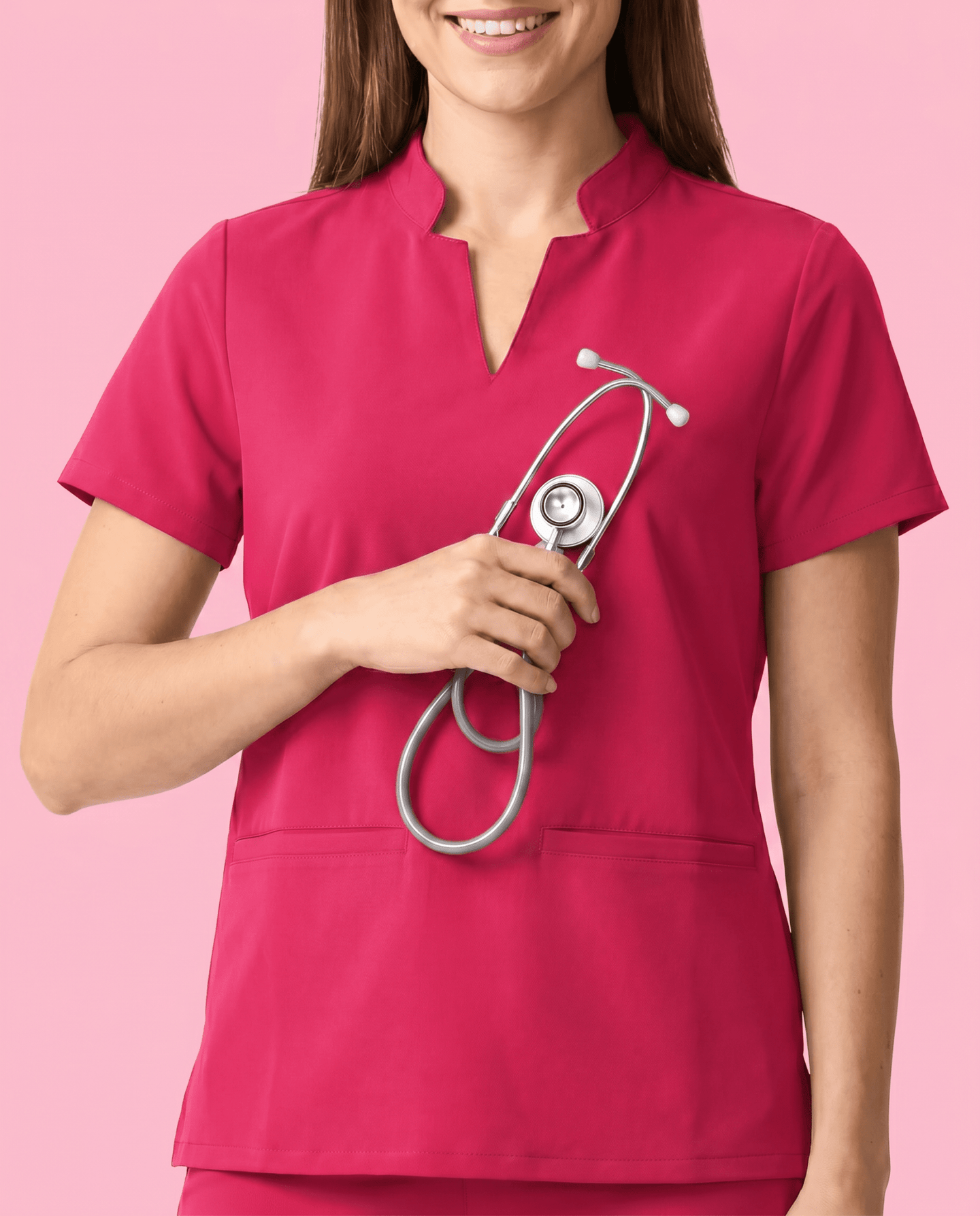 Women's Stand Collar Notch Neck Top Sangria - Scrubloop